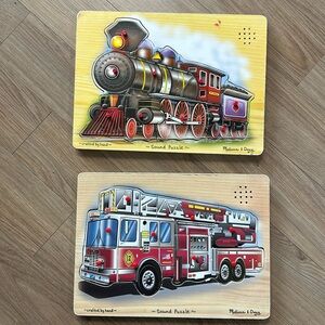 Melissa & Doug Fire Truck and Train Sound puzzles Lot of 2